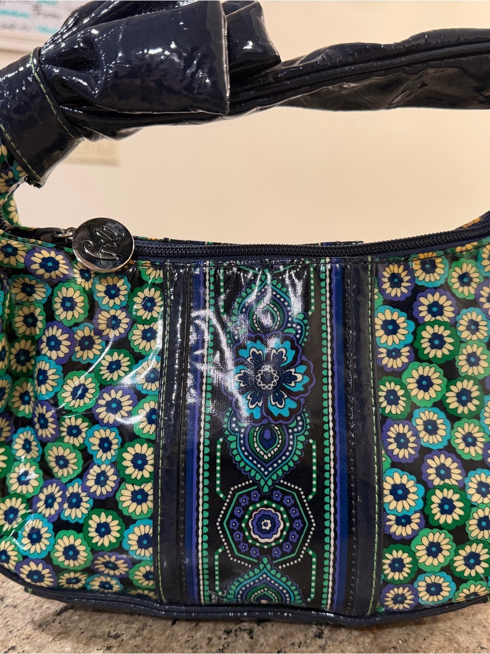 Vera Bradley Navy, Green & Teal Floral Paisley Shoulder Bag